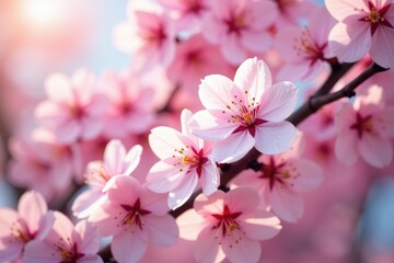 Obraz premium Delicate pink sakura blossoms, full bloom, intricate floral pattern , delicate, bloom