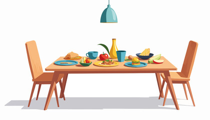 Creative lunch table setting with geometric dishes, minimalistic design