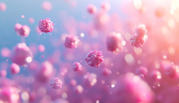 Pink microscopic particles in motion