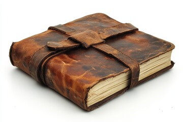 Obraz premium Antique leather journal aged pages rustic brown leather cover vintage book old diary storybook