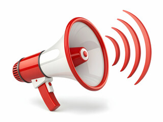 Vibrant Red Megaphone with Sound Waves Emitting for Attention Grabbing