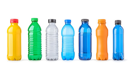 Different blank colored plastic bottles collection, isolated on white background