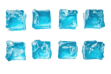 Fototapeta premium light blue Nine Individual Square Ice Cubes Isolated on white background PNG