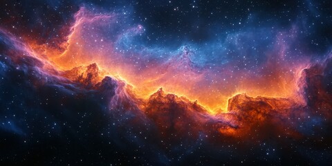 Fototapeta premium Vibrant cosmic clouds glowing with orange and blue hues in a vast star-filled galaxy