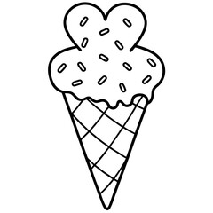 Stylized Ice Cream Cone Outline Surrounded by Heart Sprinkles