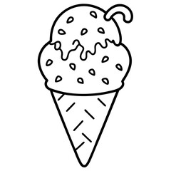 Stylized Ice Cream Cone Outline Surrounded by Heart Sprinkles