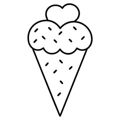 Stylized Ice Cream Cone Outline Surrounded by Heart Sprinkles