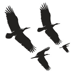Obraz premium Silhouette of flock of birds flying illustration on white background vector design