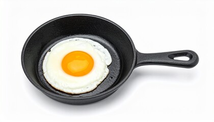 A Perfect Sunny Side Up Egg in a Pan, Isolated on a White Background – Classic, Delicious Breakfast with Golden Yolk and Crispy Edges, Ideal for Morning Meals