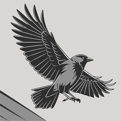 Obraz premium Stylized graphic of a crow in flight vector illustration image