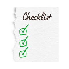 Blank Checklist on a torn page isolated on white background, Goals, objectives and productivity...
