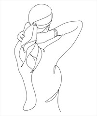 Continuous line art or one line drawing of a girl on the beach. Girl in a swimsuit
