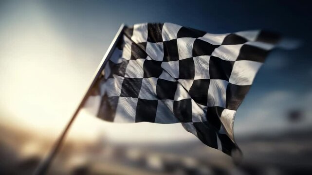 A checkered race flag symbolizing victory and competition, captured in soft focus.