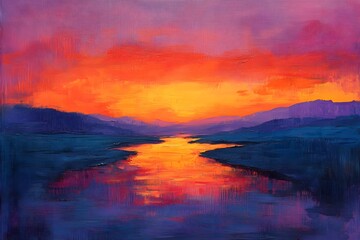 Obraz premium vibrant sunset over peaceful countryside landscape