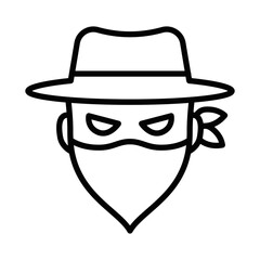 Thief in mask vector illustration in outline style. Editable stroke.