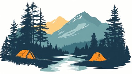 Mountain camping tents river landscape