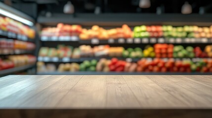 A focused view of an empty podium, with a supermarket shopping aisle visible in the background