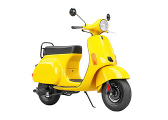 Bright Yellow Classic Scooter on a White Background, Nostalgic and Stylish City Ride
