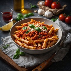 Penne Arrabiata &ndash; DSLR Full HD Image &ndash; White Blurry Background