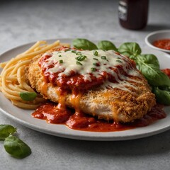 Chicken Parmesan – DSLR Full Body Photography – White Blurry Background