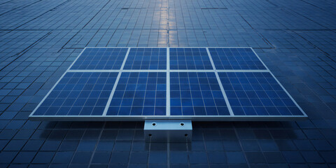 Modern Solar Panel Mounted on a Dark Blue Tiled Wall Generating Clean Energy