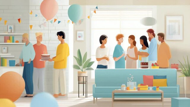 Joyful Birthday Party in a Bright Living Room with Friends