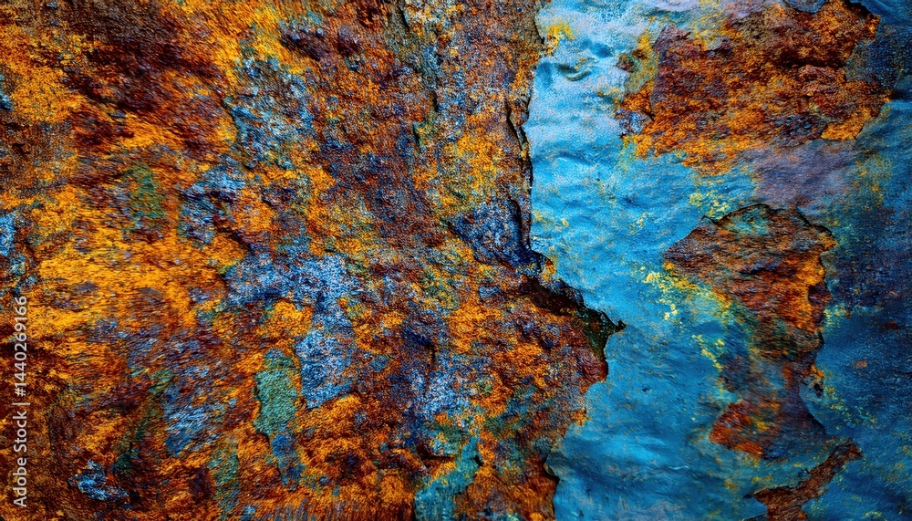 Aufkleber vibrant rust and turquoise textured metal surface for abstract backgrounds, web design, print media,