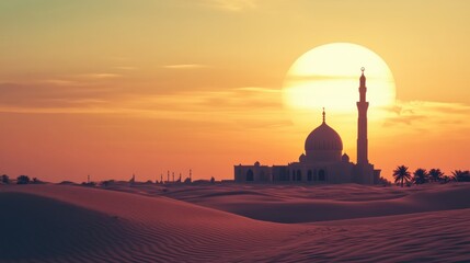 Desert Mosque Sunset Silhouette