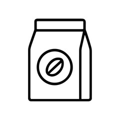 コーヒー豆パッケージの線画アイコン（カフェ用品・コーヒー素材）Coffee Beans Package Line Icon – Minimal Cafe Product Illustration