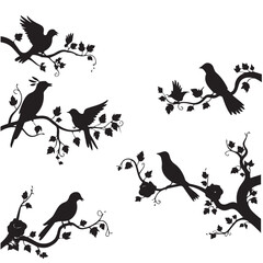birds on a branch icons silhouette