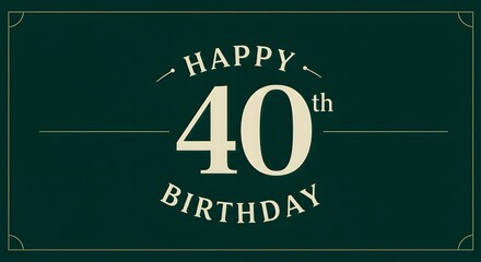 Happy 40th Birthday Graphic on Dark Green Background with Decorative Border