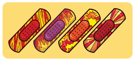 Funny fire theme adhesive bandage cartoon illustration set