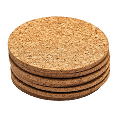 Round Cork Coasters Minimalist Design Crisp  isolated on a transparent backgroun