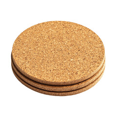 Round Cork Coasters Minimalist Design Crisp  isolated on a transparent backgroun