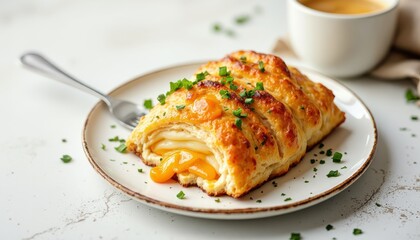 Baking cheesy puff pastry dish cozy kitchen food photography warm environment close-up comfort food (gigapixelstandard)