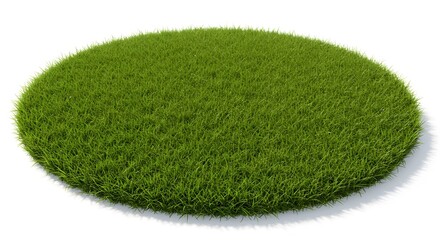 AI image showcasing a perfectly round patch of vibrant green grass, isolated on a white background, symbolizing nature or ecology concept.