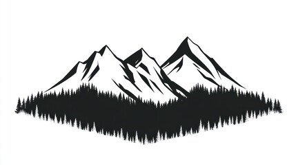 Mountain range silhouette, forest, design element