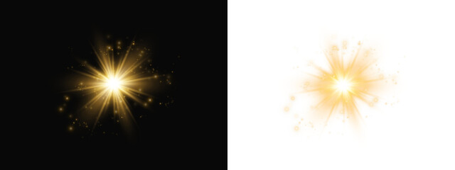 Shining Light Explosion PNG Golden Star Flash Glow Effect with Transparent Background for Decoration