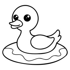 Cartoon Baby Duck Sitting in Water Black Outline PNG on transparent background
