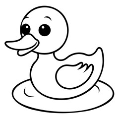 Adorable Cartoon Duckling Sitting in Pond Black Outline Vector