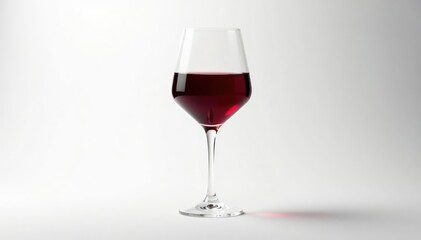 Single glass of red wine against bright white, culinary, rich