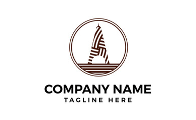 Flat isometric lighthouse logo and icon on a round, illustration.