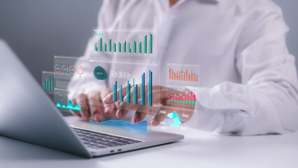 Analysis use tablet and dashboard for marketing analysis, Data analysis concept, Strategic planning...