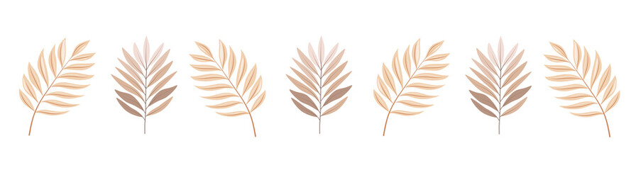 Fototapeta premium Boho Palm Leaves Clipart, Minimalist Beige Tropical Leaves, Neutral Botanical Illustration, Tropical Foliage, Modern Nature Decor 