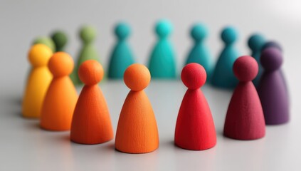 Colorful wooden figures arranged in a circle, symbolizing diversity, unity, and teamwork , Social media influence marketing.