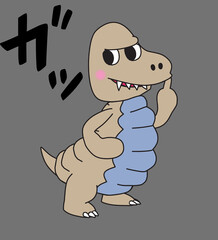 A brown trex dinosaur with pointed teeth. © Rizky