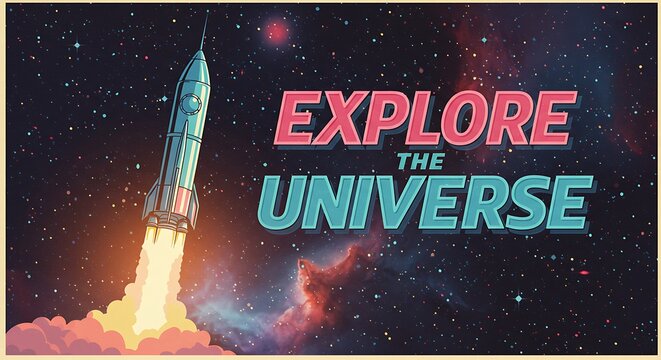 Rocket Launching Into Space Explore the Universe Illustration