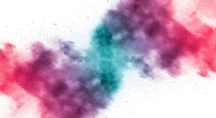 Fototapeta premium Colored Dust Exploding with Pink Purple and Teal on White Background