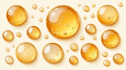 Fototapeta premium Amber Liquid Drops on Cream Background