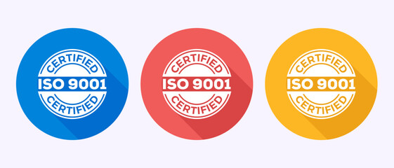 ISO 9001 certified icon design illustration, Standard quality label sign symbol in shadow button design